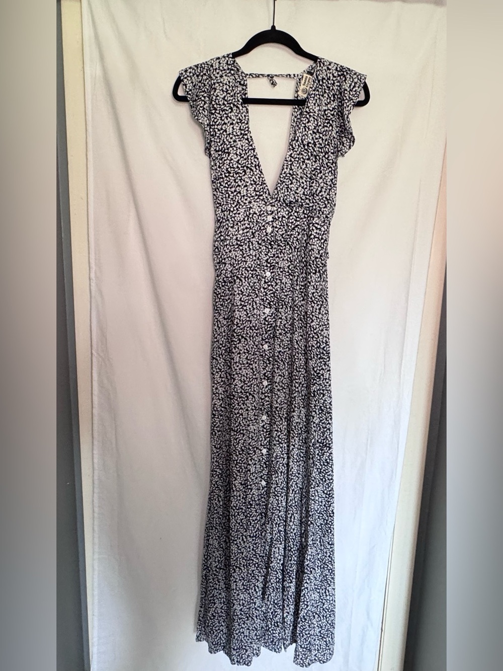 Boho Cottagecore Ditsy Floral Plunging V Neck Maxi Dress M/L